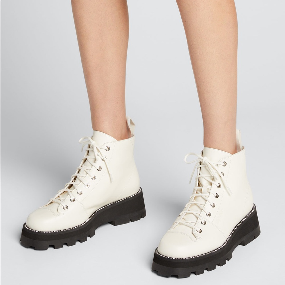 Brand New Jimmy Choo Colby Crystal Welt Platform Boot in white leather size 36